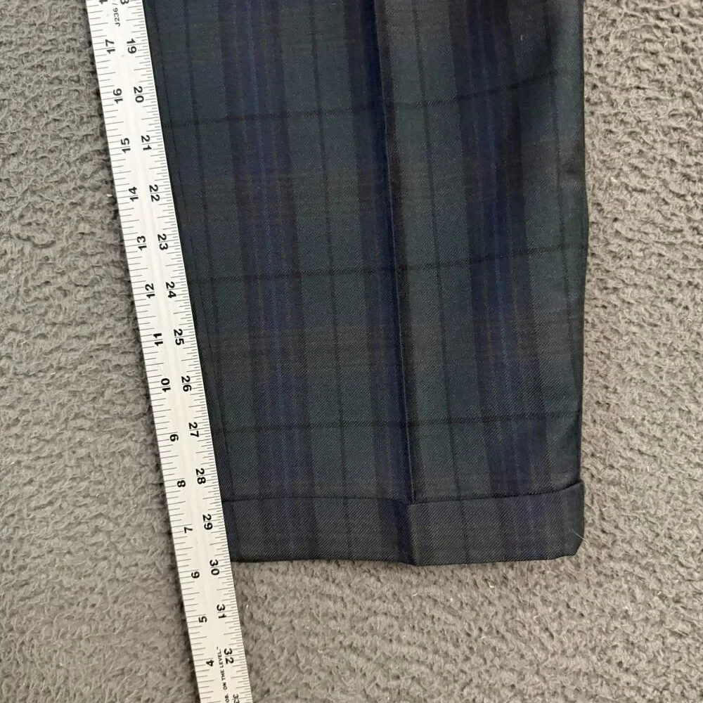 Vtg Banana Republic Dress Pants Mens 31x30 Blue Tartan Plaid Pleated Classic Fit